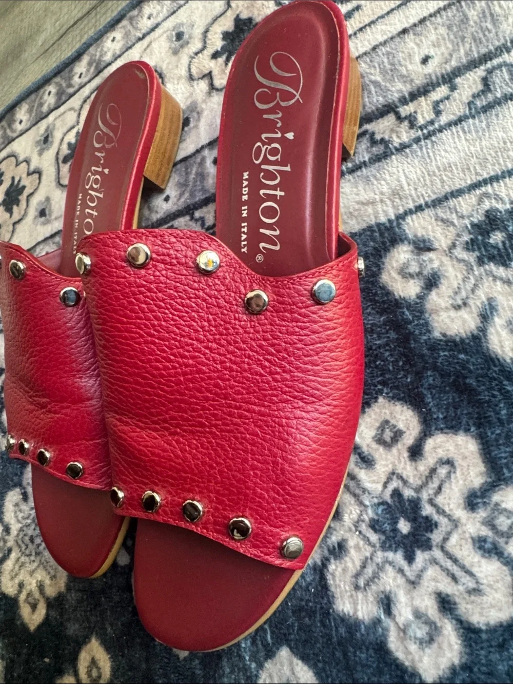 Brighton made in Italy Red Leather Stud Slide Mules - Picture 4 of 11
